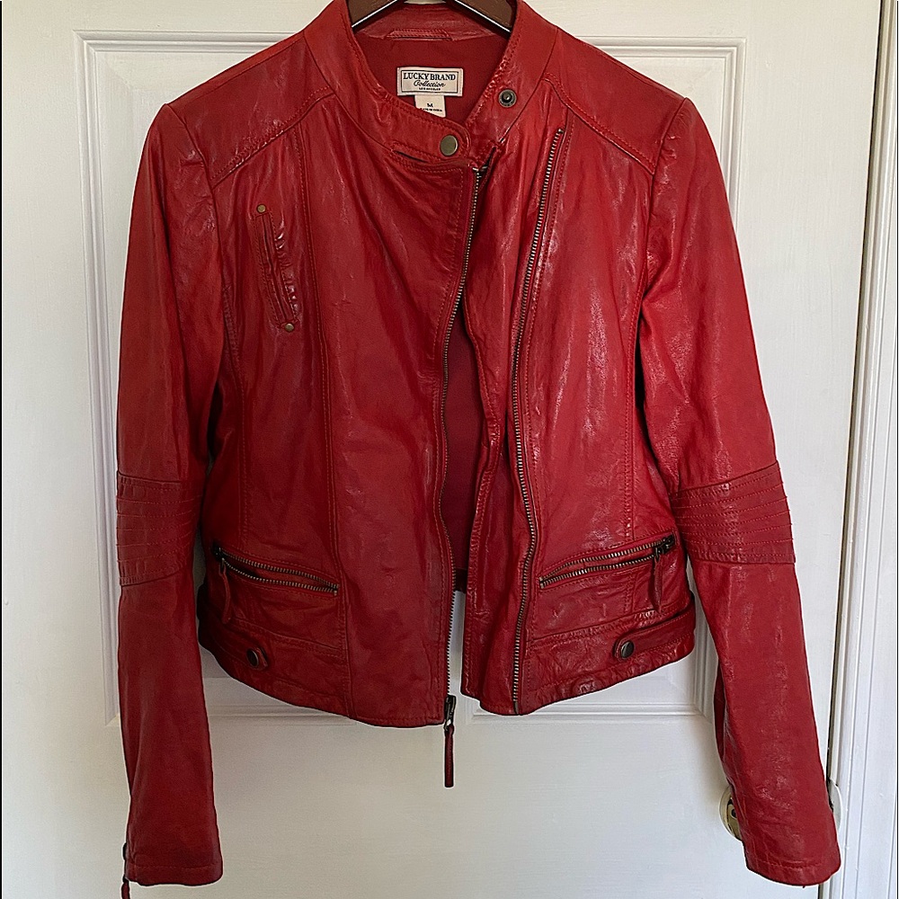 Lucky Brand Red Leather Jacket Like New